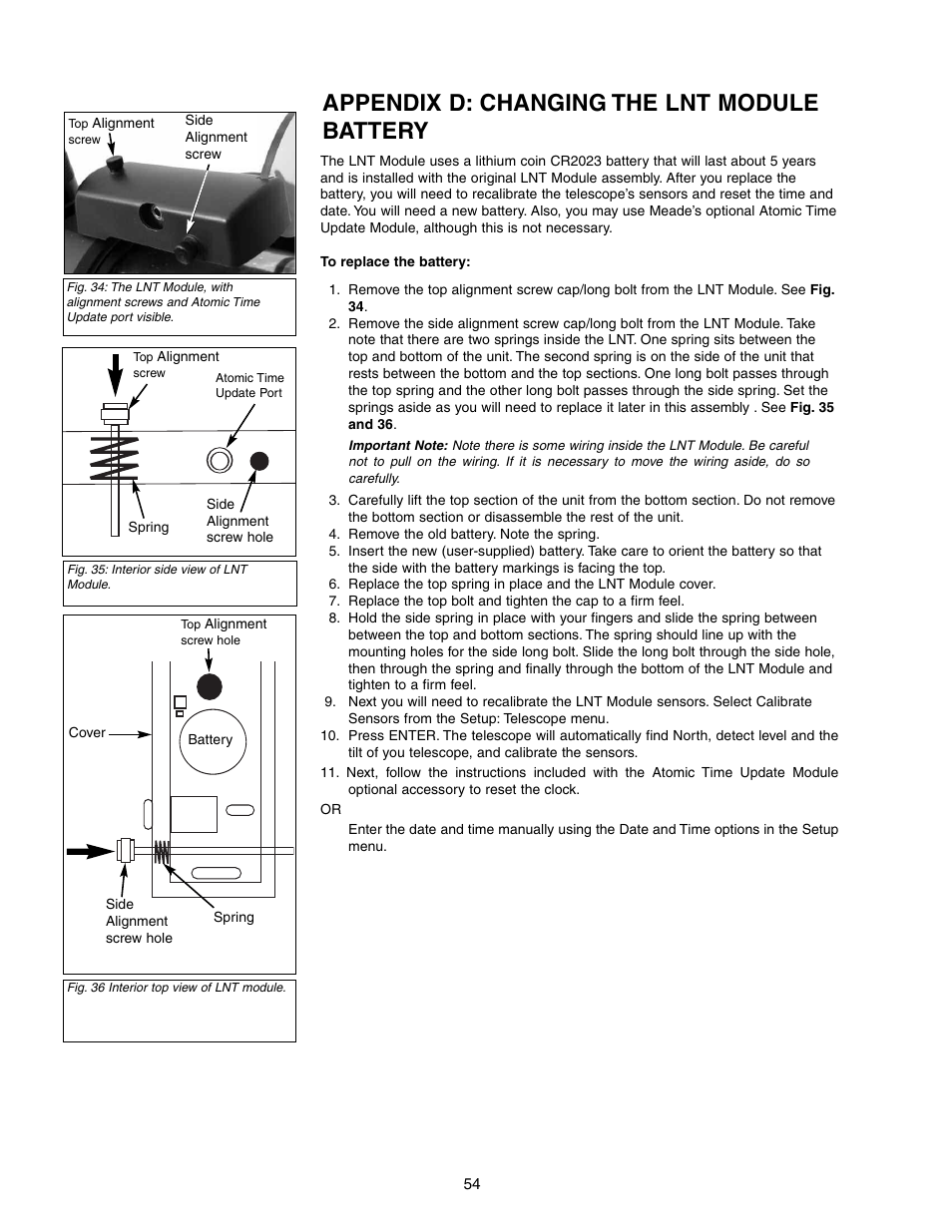 Appendix d: changing the lnt module battery | Meade Instruments LX90-LNT User Manual | Page 54 / 60