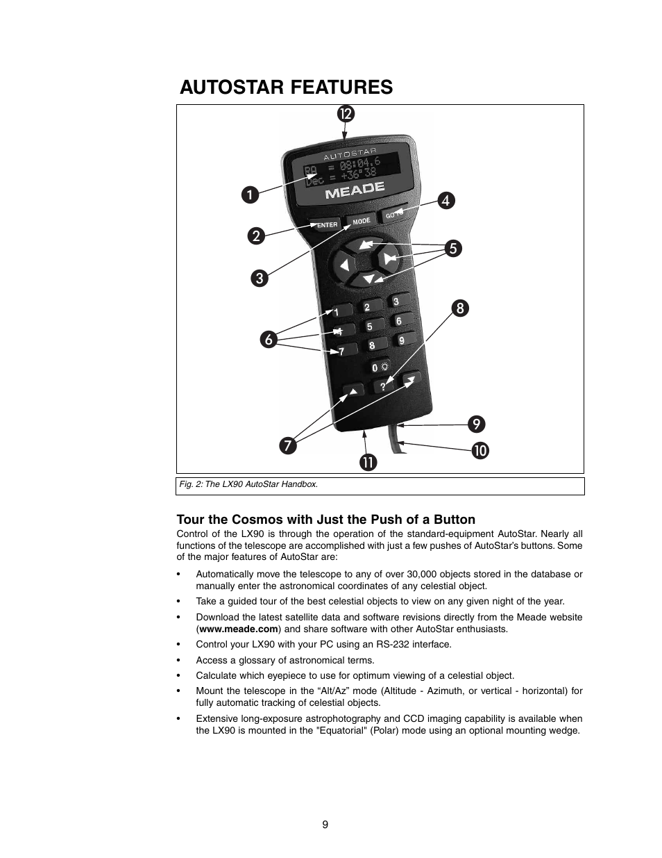 Autostar features, ᕡ · ¿ ´ º ¾ µ | Meade Instruments LX90-LNT User Manual | Page 9 / 60