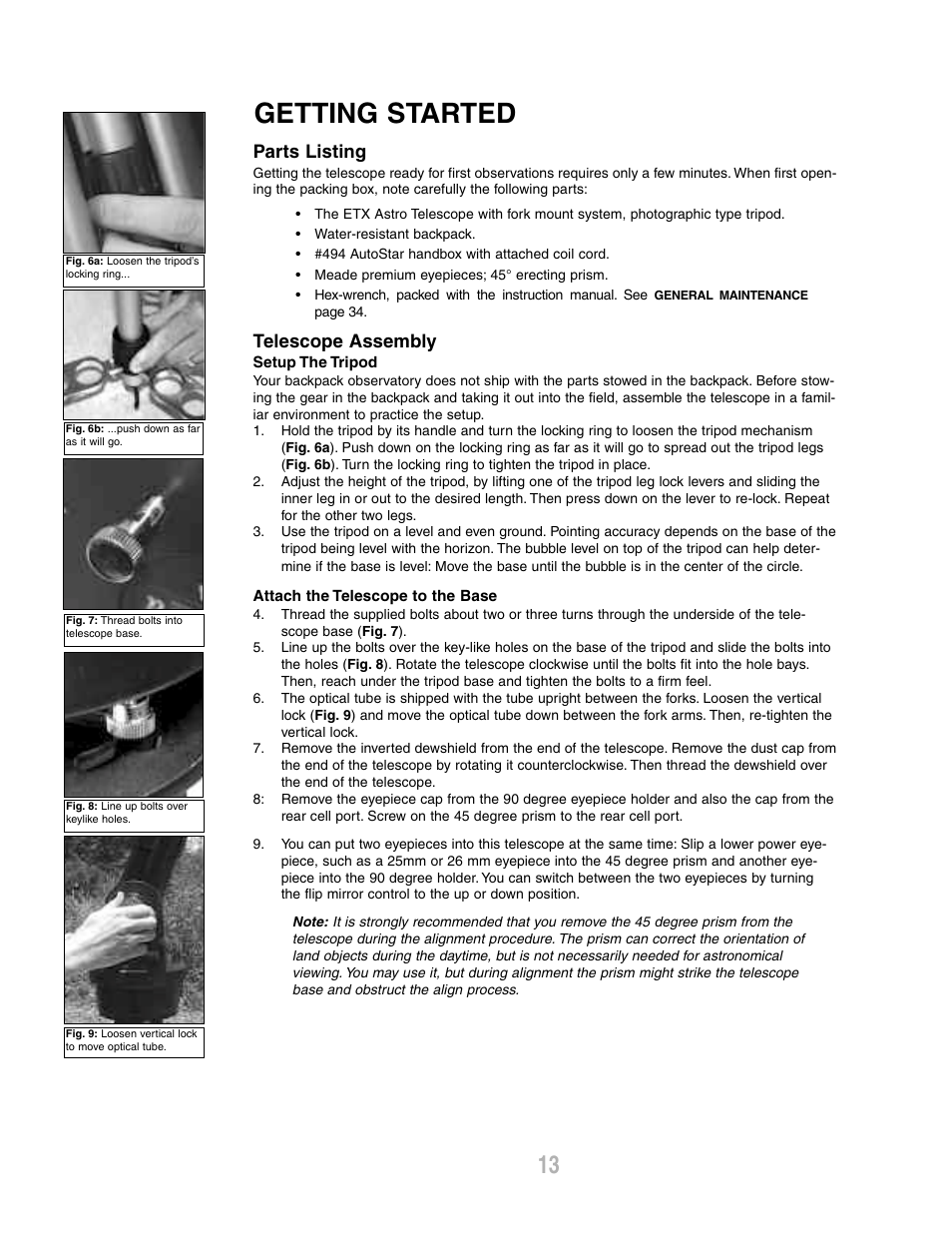 Getting started, Parts listing, Telescope assembly | Meade Instruments ETX-80AT-BB User Manual | Page 13 / 44