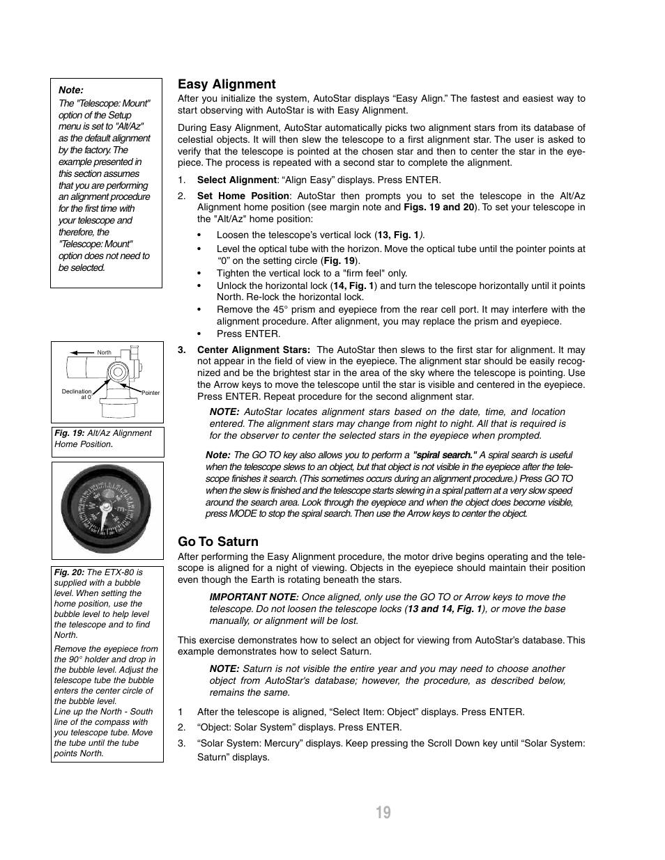 Easy alignment, Go to saturn | Meade Instruments ETX-80AT-BB User Manual | Page 19 / 44