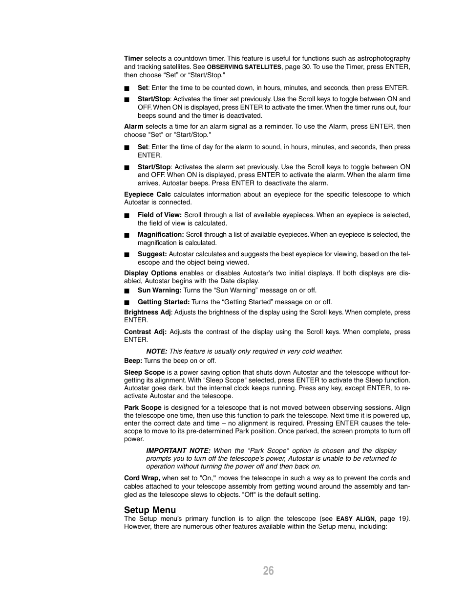 Setup menu | Meade Instruments ETX-80AT-BB User Manual | Page 26 / 44
