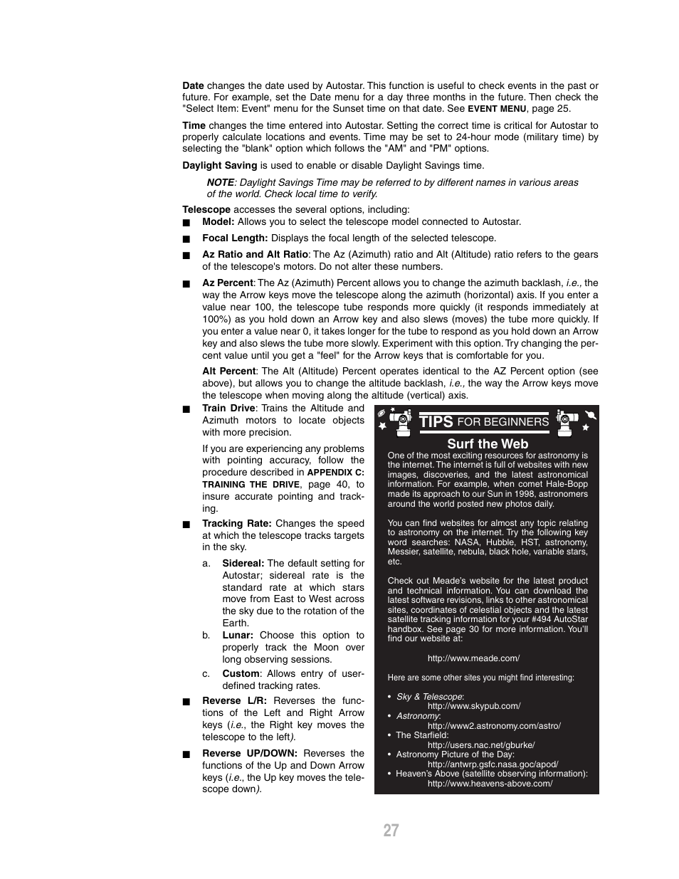 Tips, Surf the web | Meade Instruments ETX-80AT-BB User Manual | Page 27 / 44