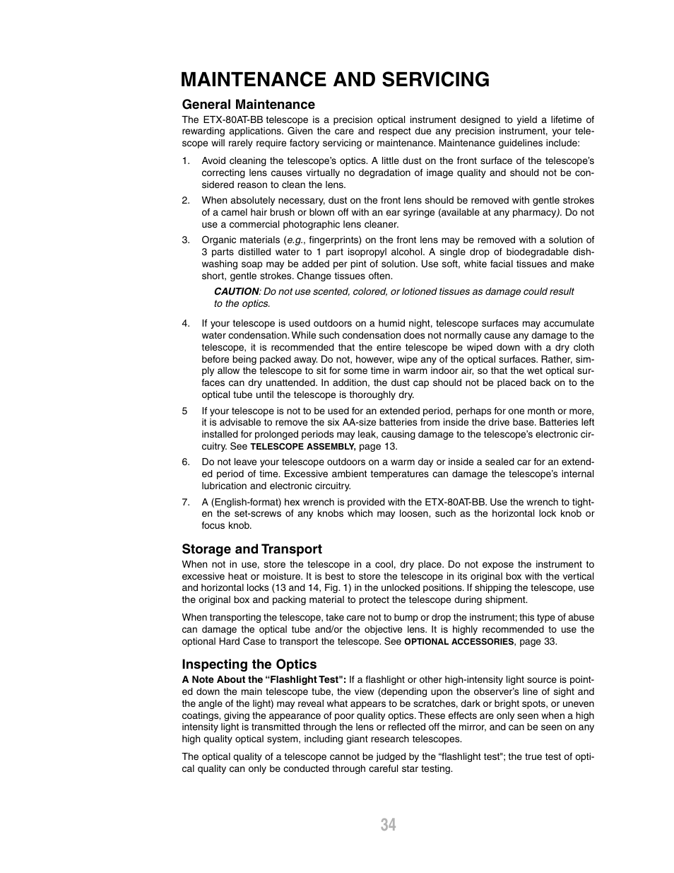 Maintenance and servicing | Meade Instruments ETX-80AT-BB User Manual | Page 34 / 44