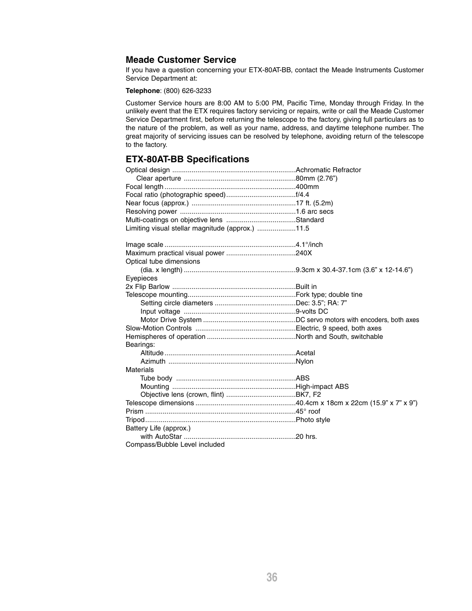 Meade Instruments ETX-80AT-BB User Manual | Page 36 / 44