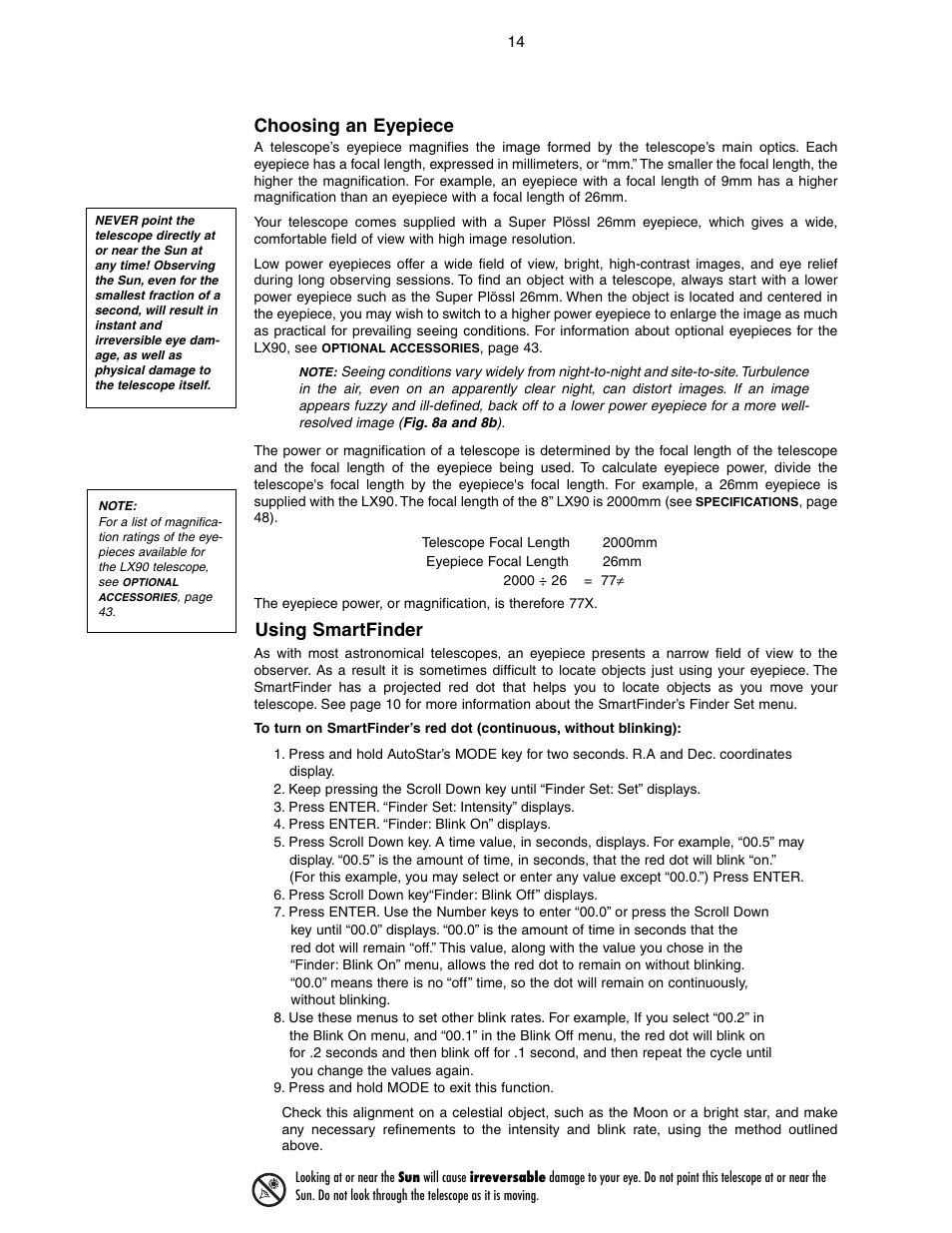 Choosing an eyepiece, Using smartfinder | Meade Instruments LX90-GPS User Manual | Page 14 / 60