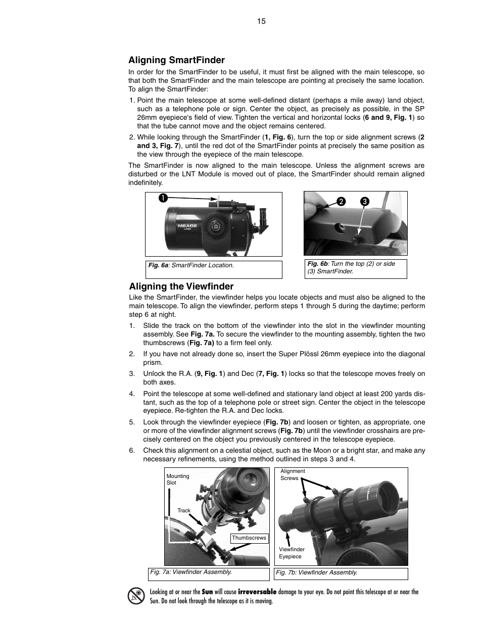 Aligning smartfinder, Aligning the viewfinder | Meade Instruments LX90-GPS User Manual | Page 15 / 60