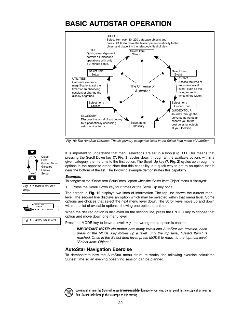 Basic autostar operation, Autostar navigation exercise | Meade Instruments LX90-GPS User Manual | Page 22 / 60