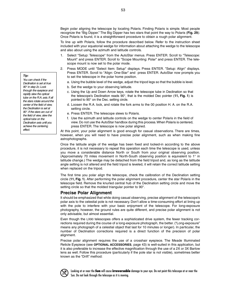 Precise polar alignment | Meade Instruments LX90-GPS User Manual | Page 53 / 60