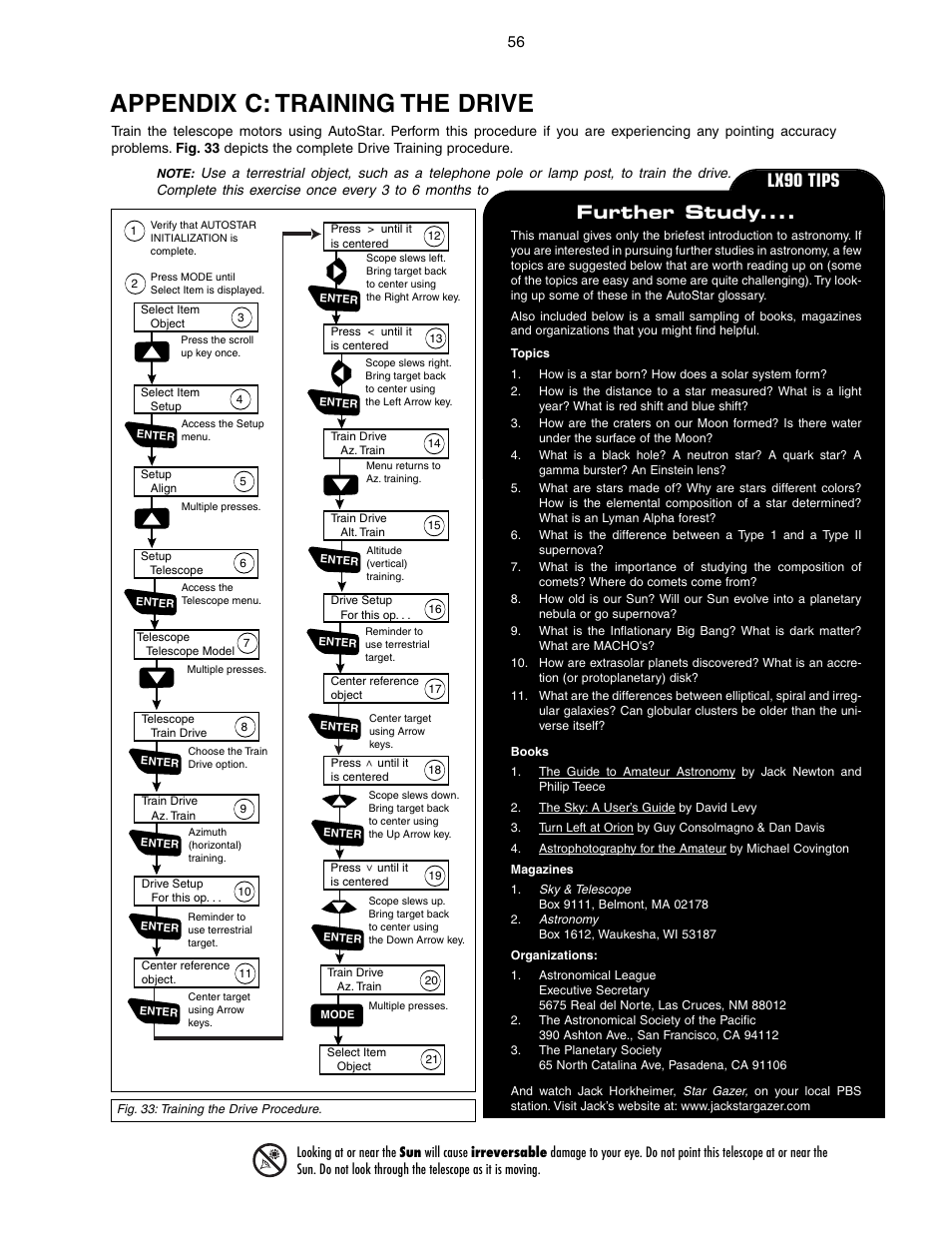 Appendix c: training the drive, Further study, Lx90 tips | Meade Instruments LX90-GPS User Manual | Page 56 / 60