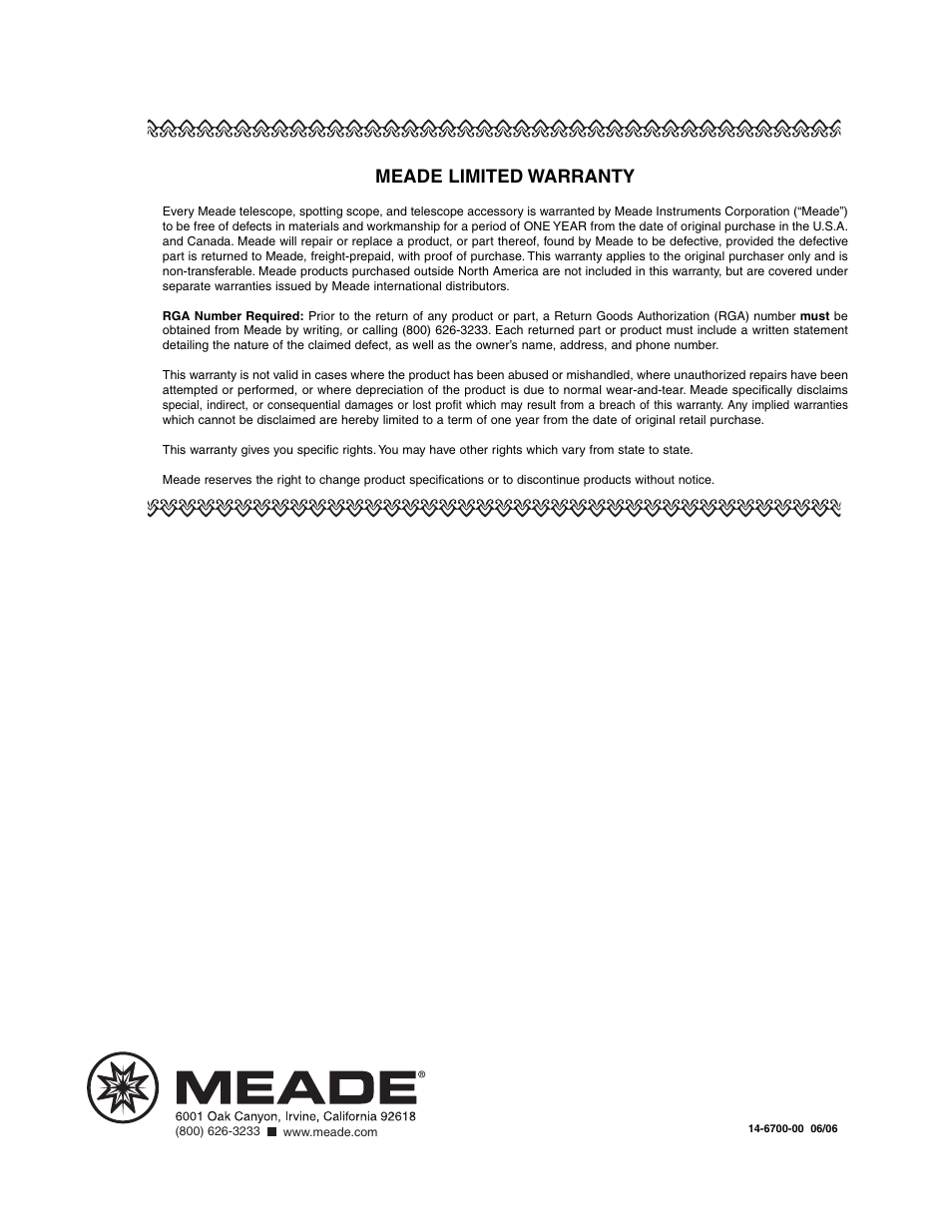 Meade limited warranty | Meade Instruments LX90-GPS User Manual | Page 60 / 60