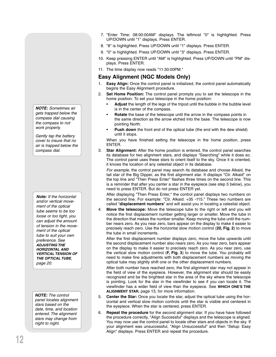 Easy alignment (ngc models only) | Meade Instruments NG-Series User Manual | Page 12 / 28