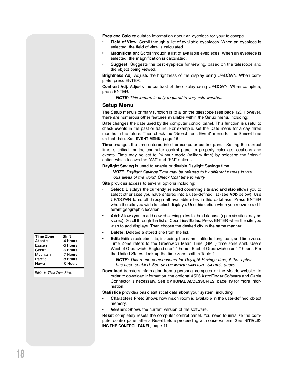 Setup menu | Meade Instruments NG-Series User Manual | Page 18 / 28