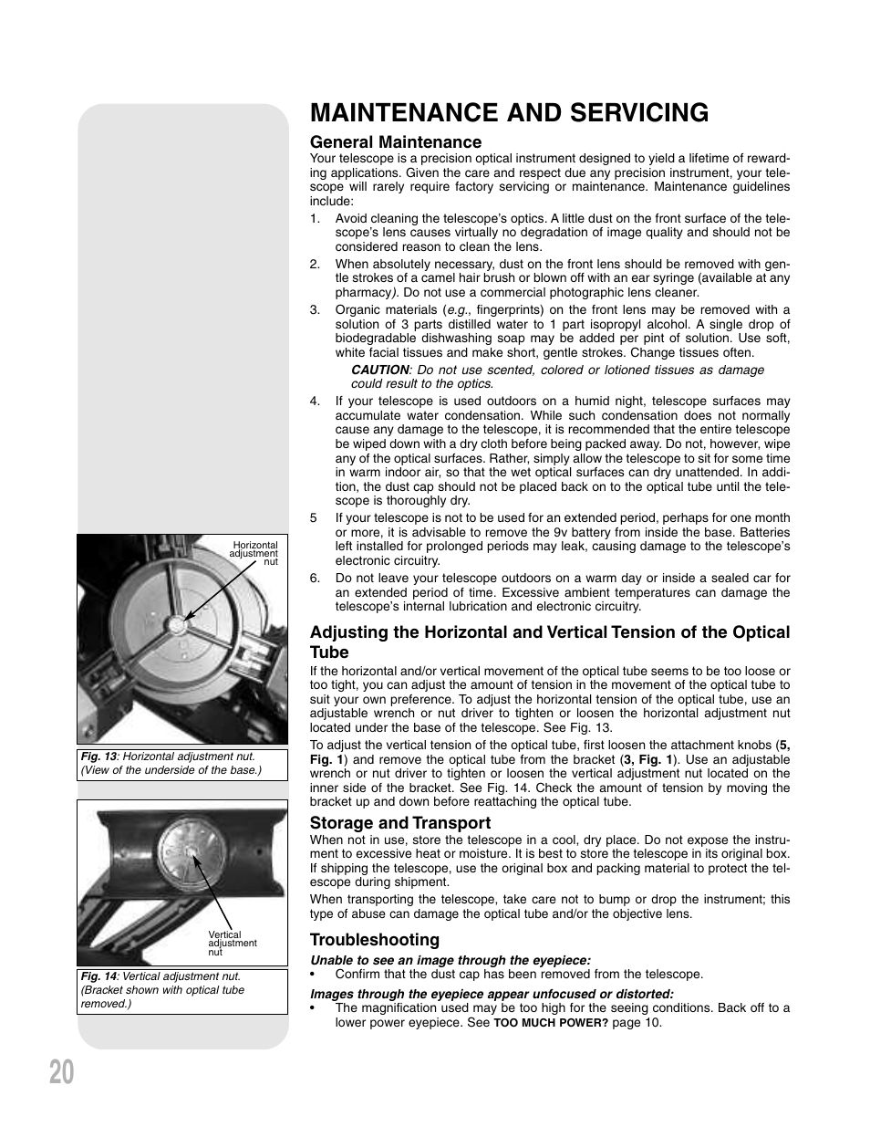 Maintenance and servicing | Meade Instruments NG-Series User Manual | Page 20 / 28