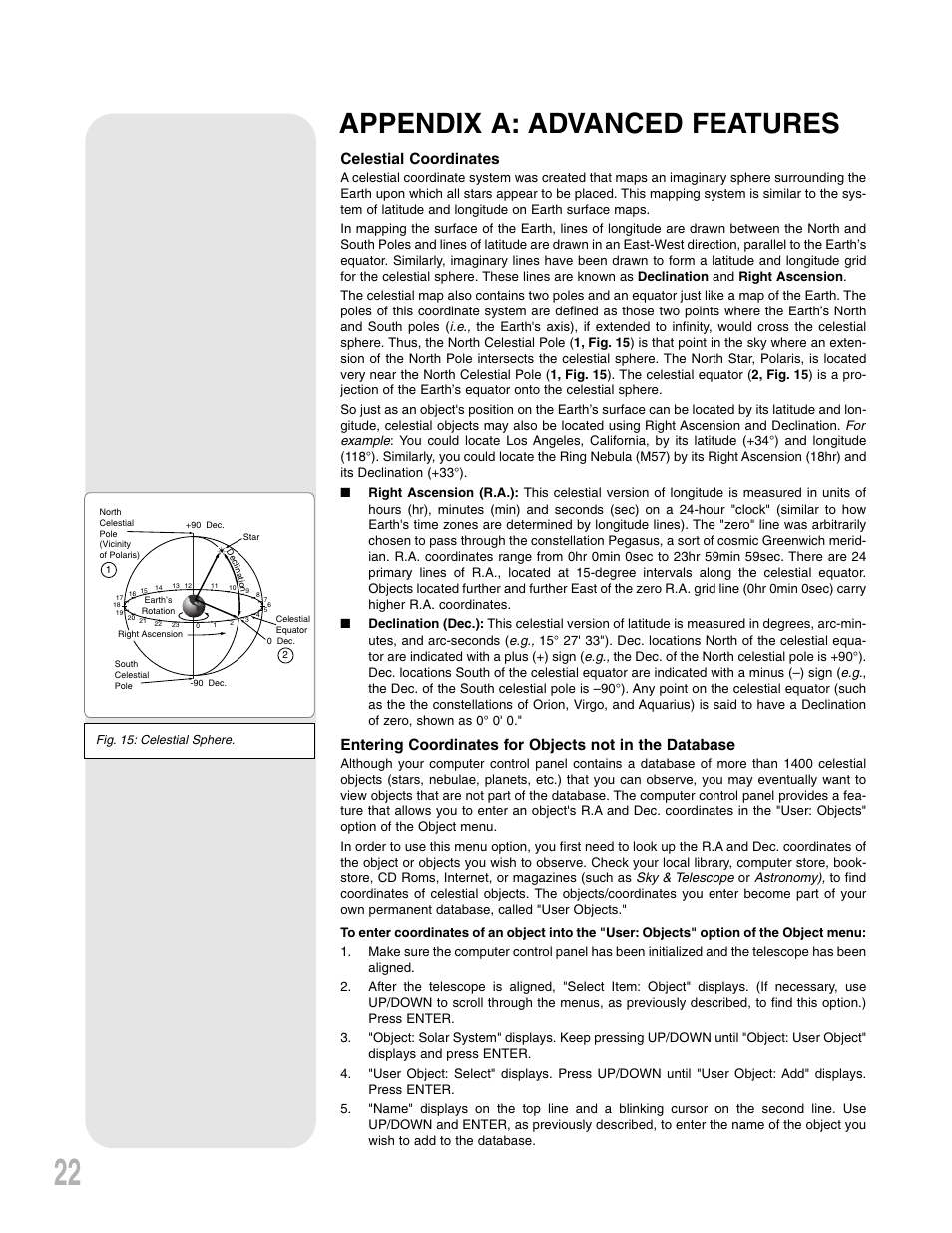 Appendix a: advanced features, Celestial coordinates | Meade Instruments NG-Series User Manual | Page 22 / 28