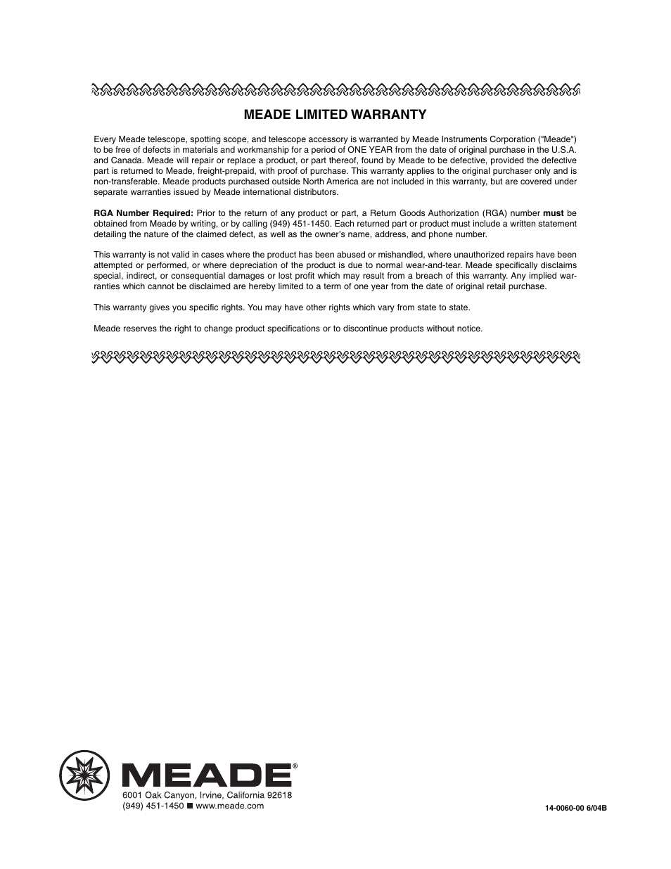 Meade limited warranty | Meade Instruments NG-Series User Manual | Page 28 / 28