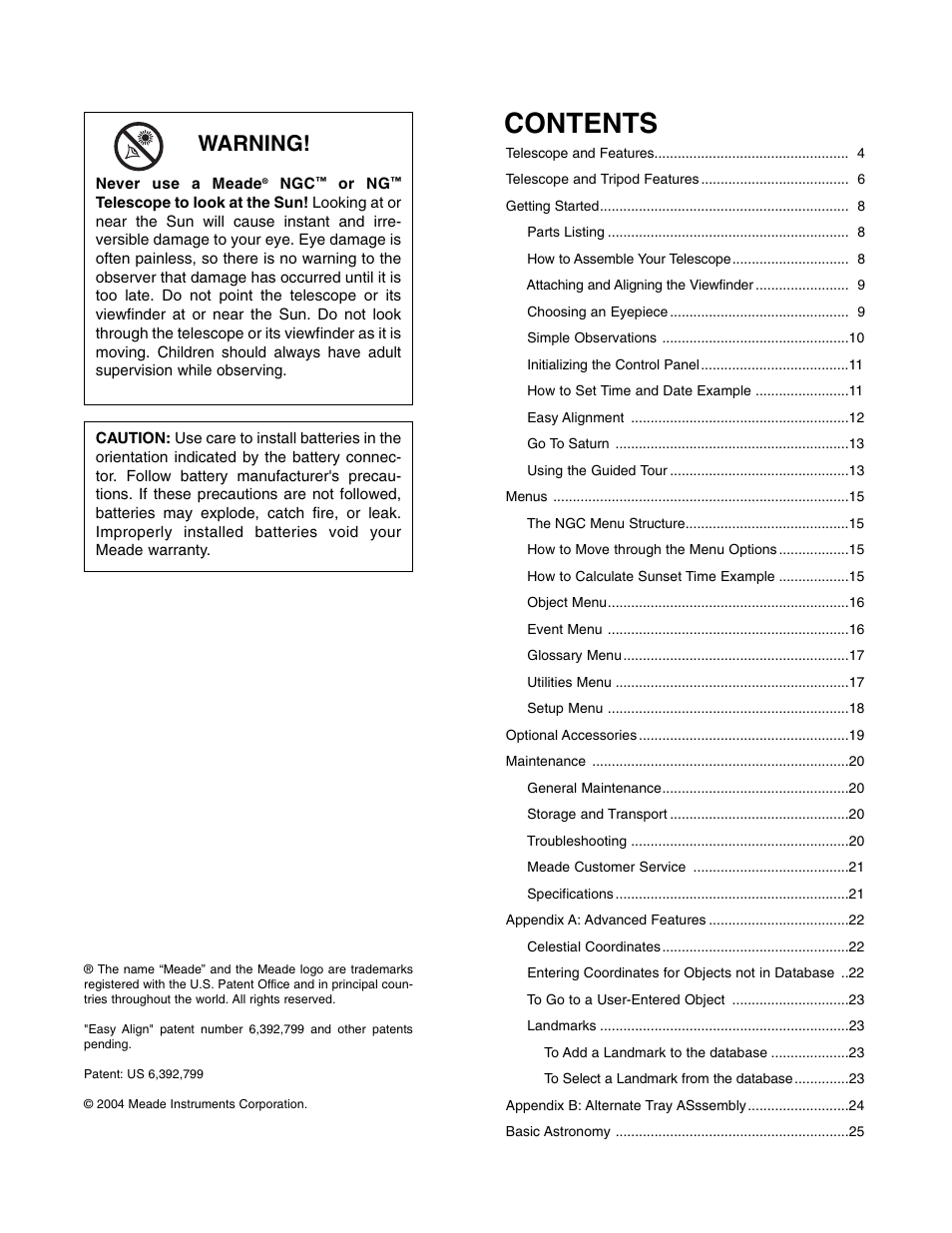 Meade Instruments NG-Series User Manual | Page 3 / 28