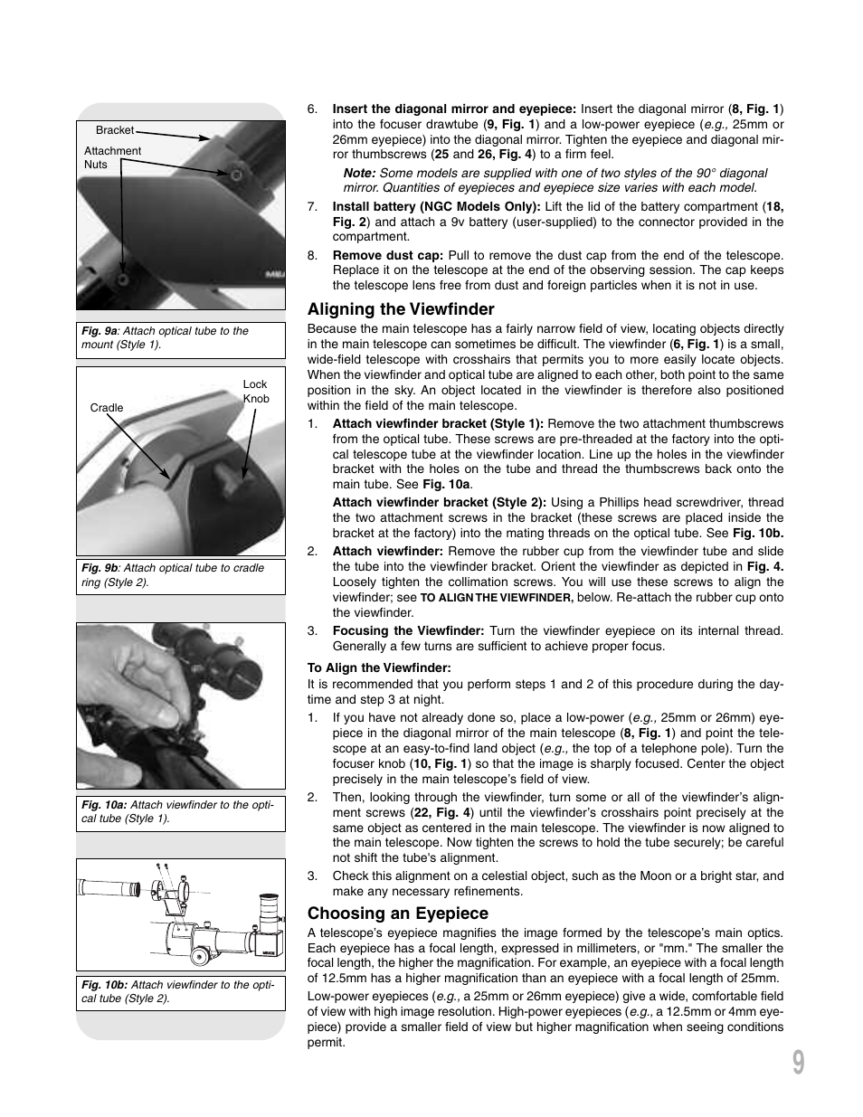 Aligning the viewfinder, Choosing an eyepiece | Meade Instruments NG-Series User Manual | Page 9 / 28