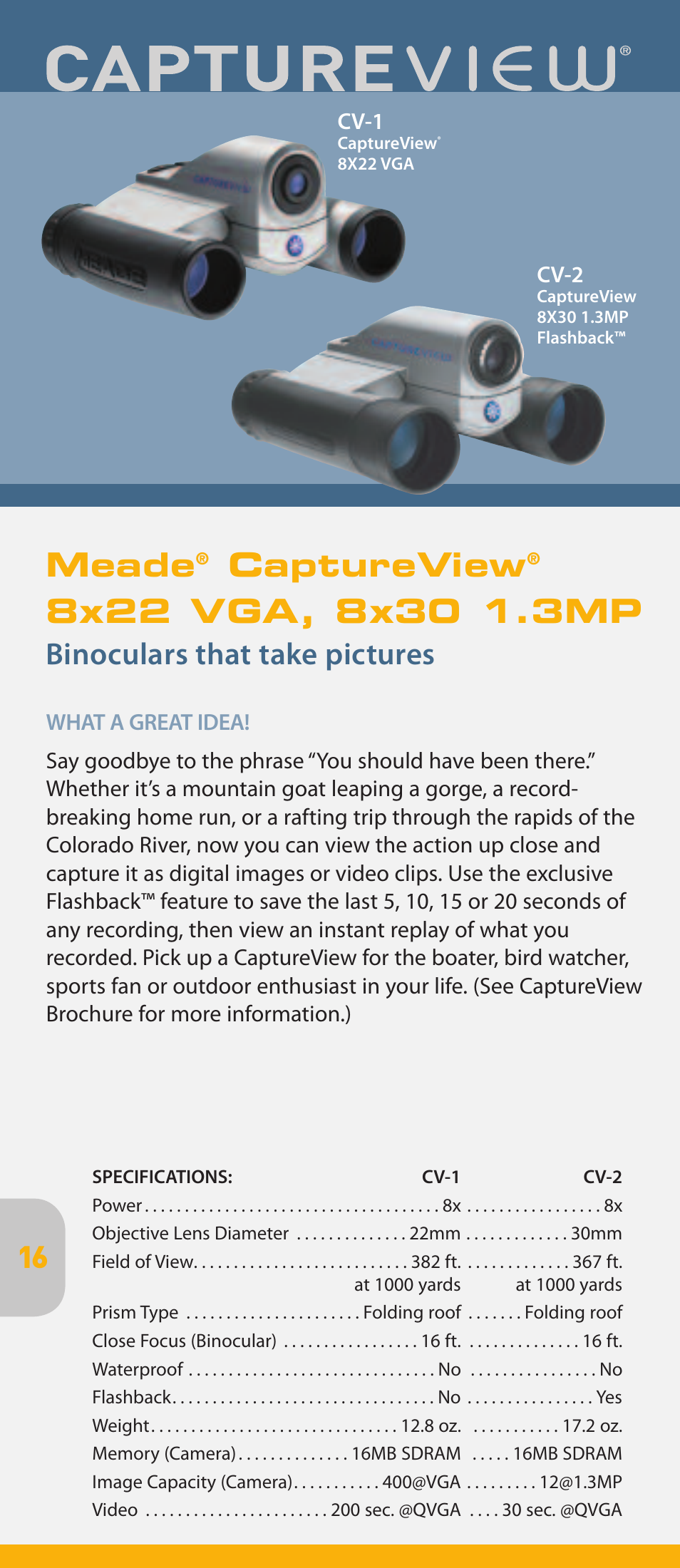 Meade, Captureview, Binoculars that take pictures | Meade Instruments pmn User Manual | Page 16 / 20