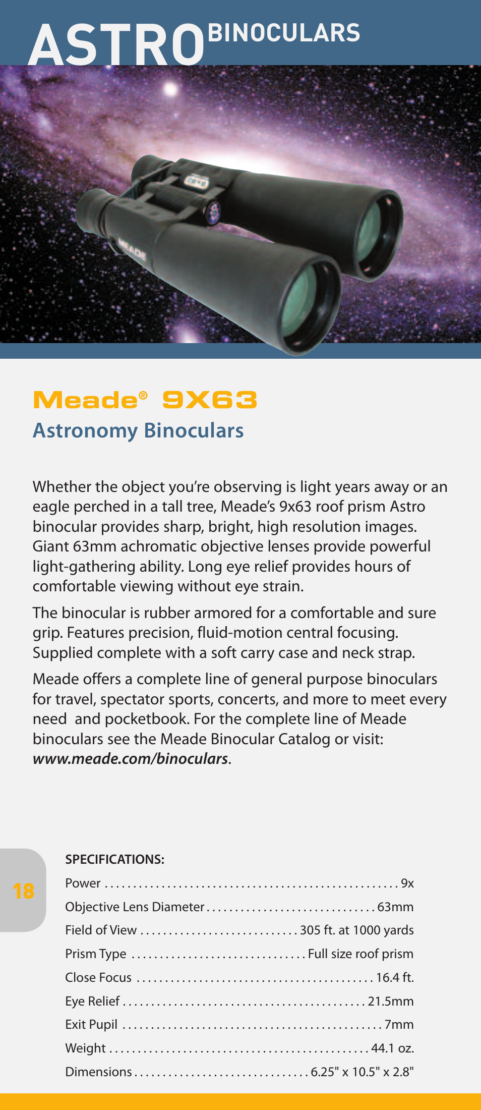 Astro, Binoculars, Meade | 9x63, Astronomy binoculars | Meade Instruments pmn User Manual | Page 18 / 20