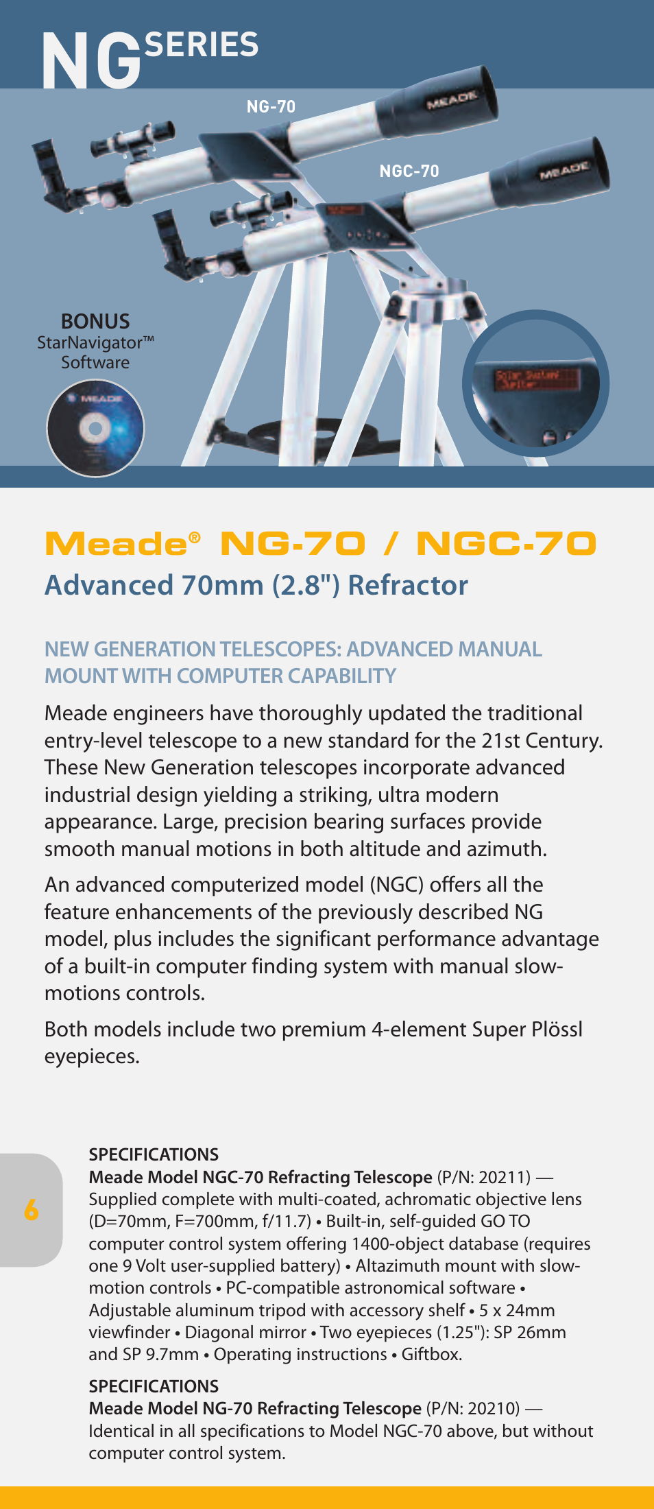 Series, Meade, Ng-70 / ngc-70 | Advanced 70mm (2.8") refractor | Meade Instruments pmn User Manual | Page 6 / 20