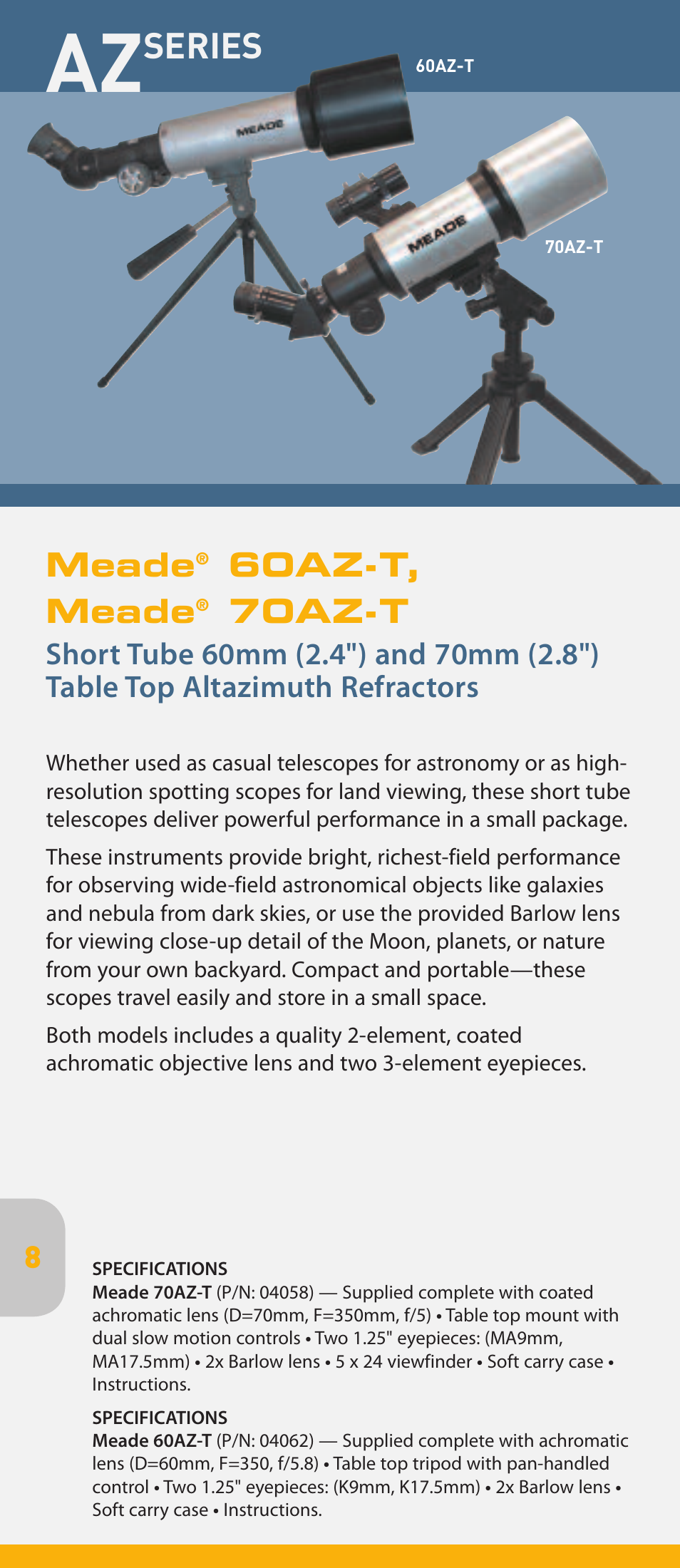 Series, Meade, 60az-t, meade | 70az-t | Meade Instruments pmn User Manual | Page 8 / 20