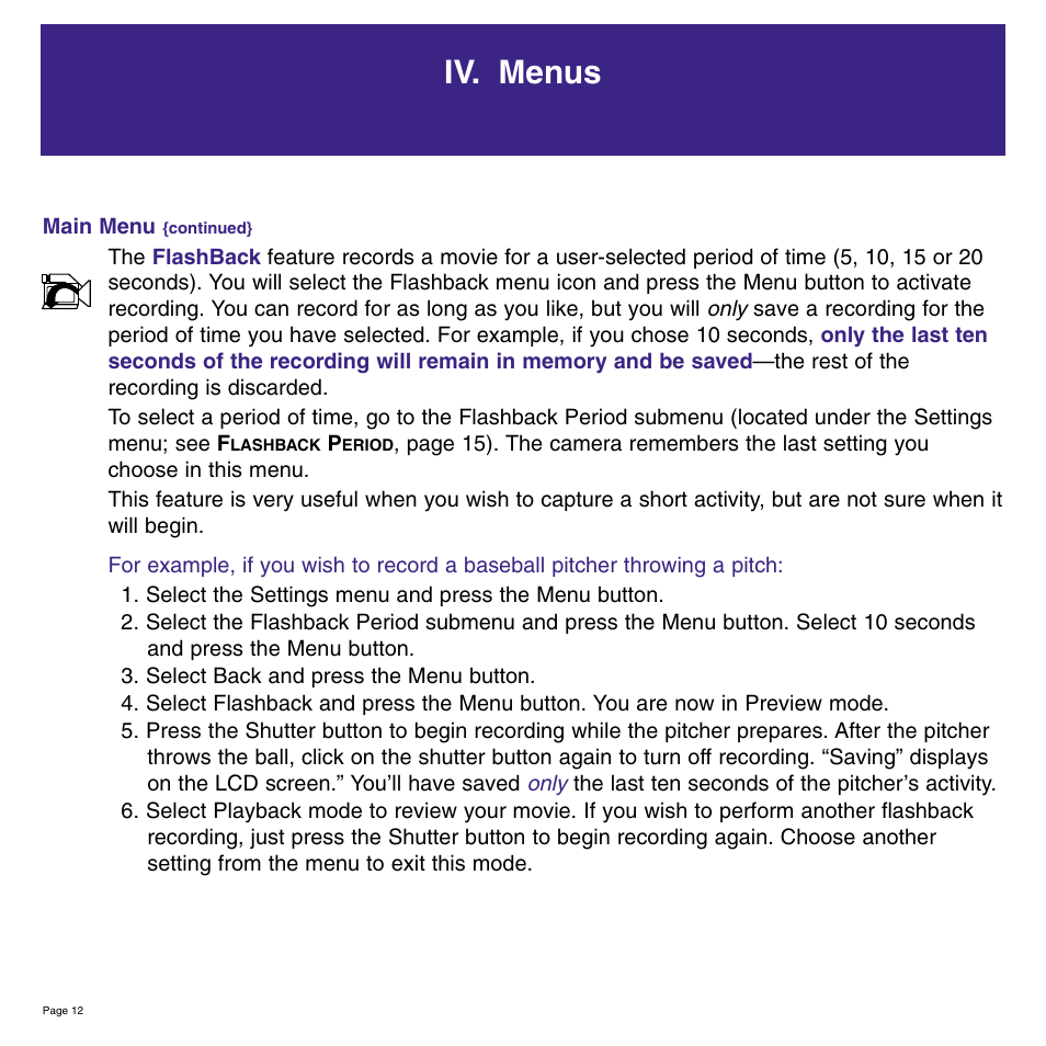 Iv. menus | Meade Instruments 8 x 42 2.0D CaptureView TM Integrated Binocular and Digital Camera User Manual | Page 12 / 24