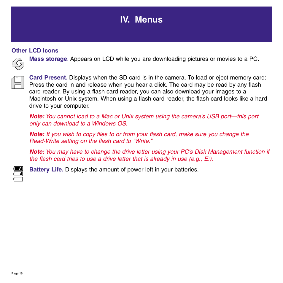 Iv. menus | Meade Instruments 8 x 42 2.0D CaptureView TM Integrated Binocular and Digital Camera User Manual | Page 16 / 24