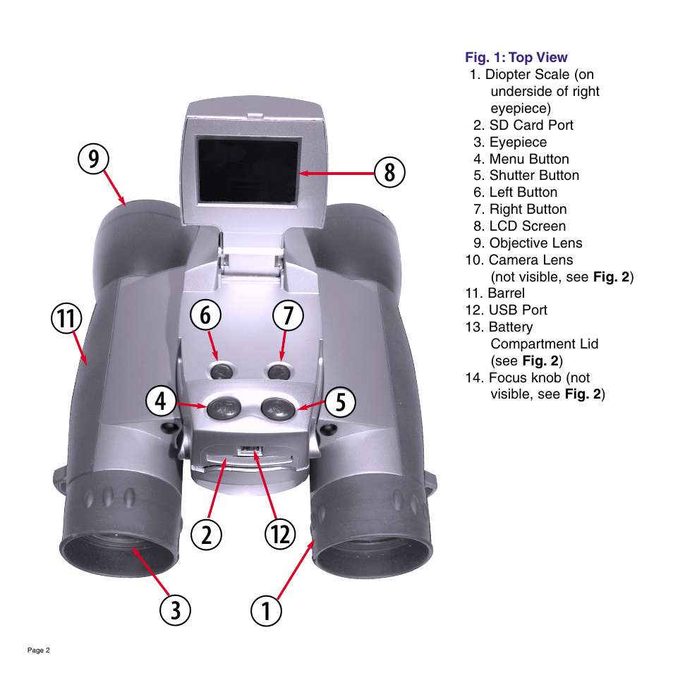 Meade Instruments 8 x 42 2.0D CaptureView TM Integrated Binocular and Digital Camera User Manual | Page 2 / 24