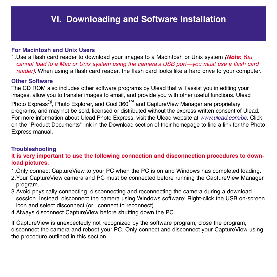 Vi. downloading and software installation | Meade Instruments 8 x 42 2.0D CaptureView TM Integrated Binocular and Digital Camera User Manual | Page 20 / 24