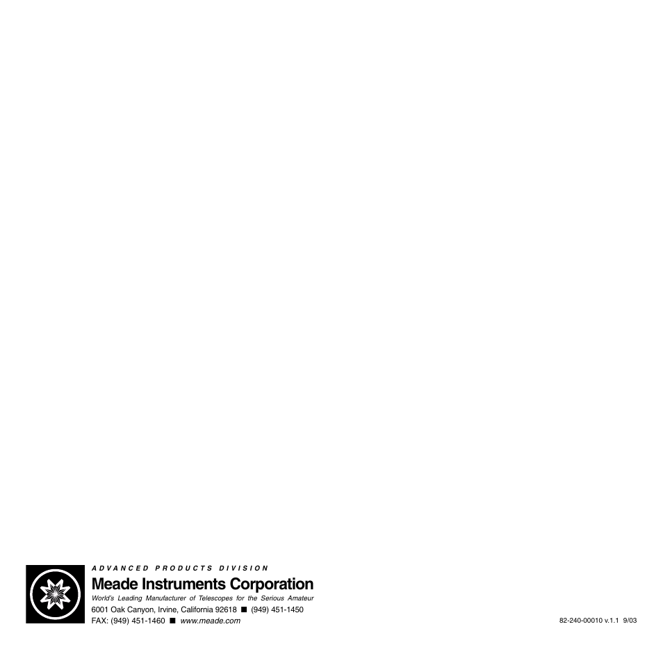 Meade instruments corporation | Meade Instruments 8 x 42 2.0D CaptureView TM Integrated Binocular and Digital Camera User Manual | Page 24 / 24