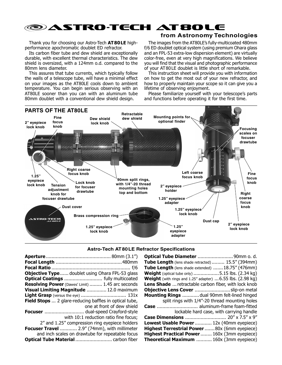 Meade Instruments Astro-Tech AT80LE User Manual | 2 pages