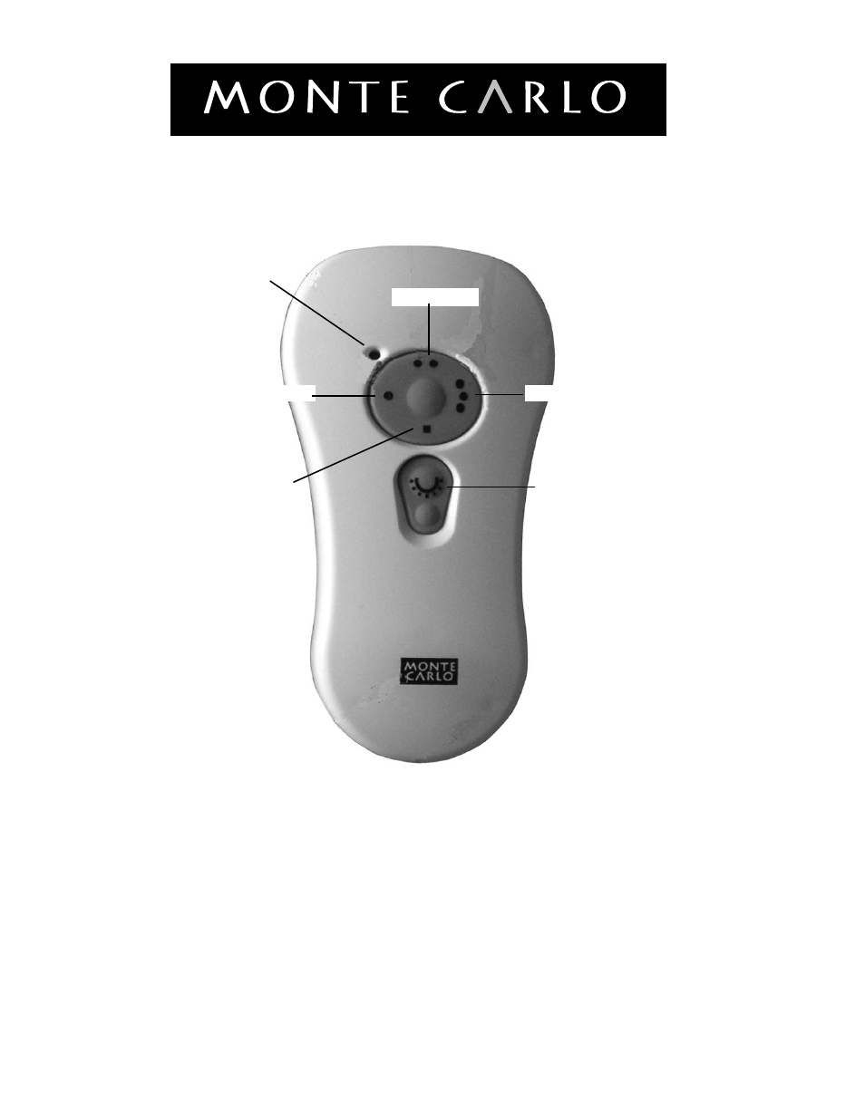 Remote control transmitter features, Fan speed, Light dimmer | Monte Carlo Fan Company 5LNR52XXD Series User Manual | Page 6 / 8