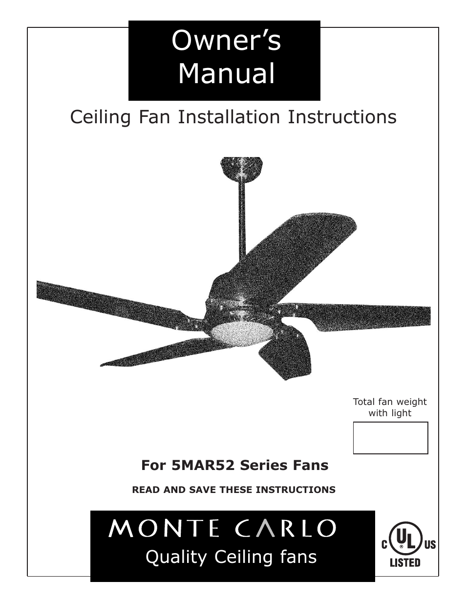 Monte Carlo Fan Company 5MAR52 User Manual | 5 pages