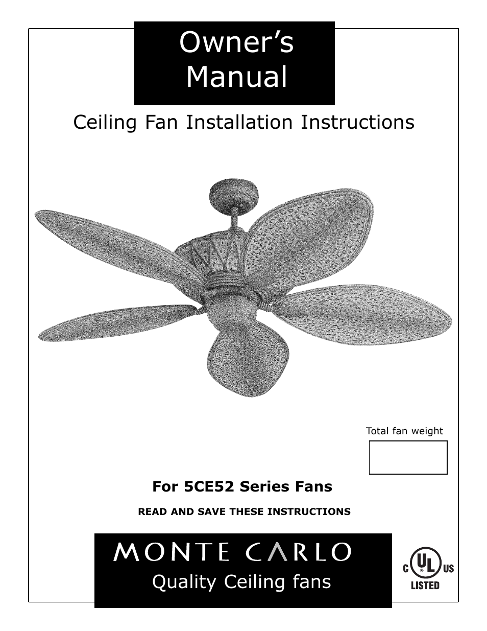 Monte Carlo Fan Company 5CE52 User Manual | 5 pages