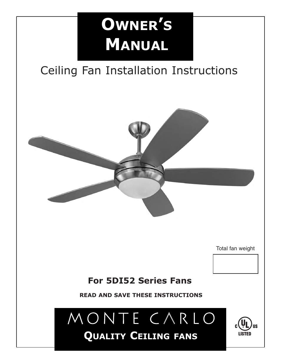 Monte Carlo Fan Company 5DI52 User Manual | 5 pages