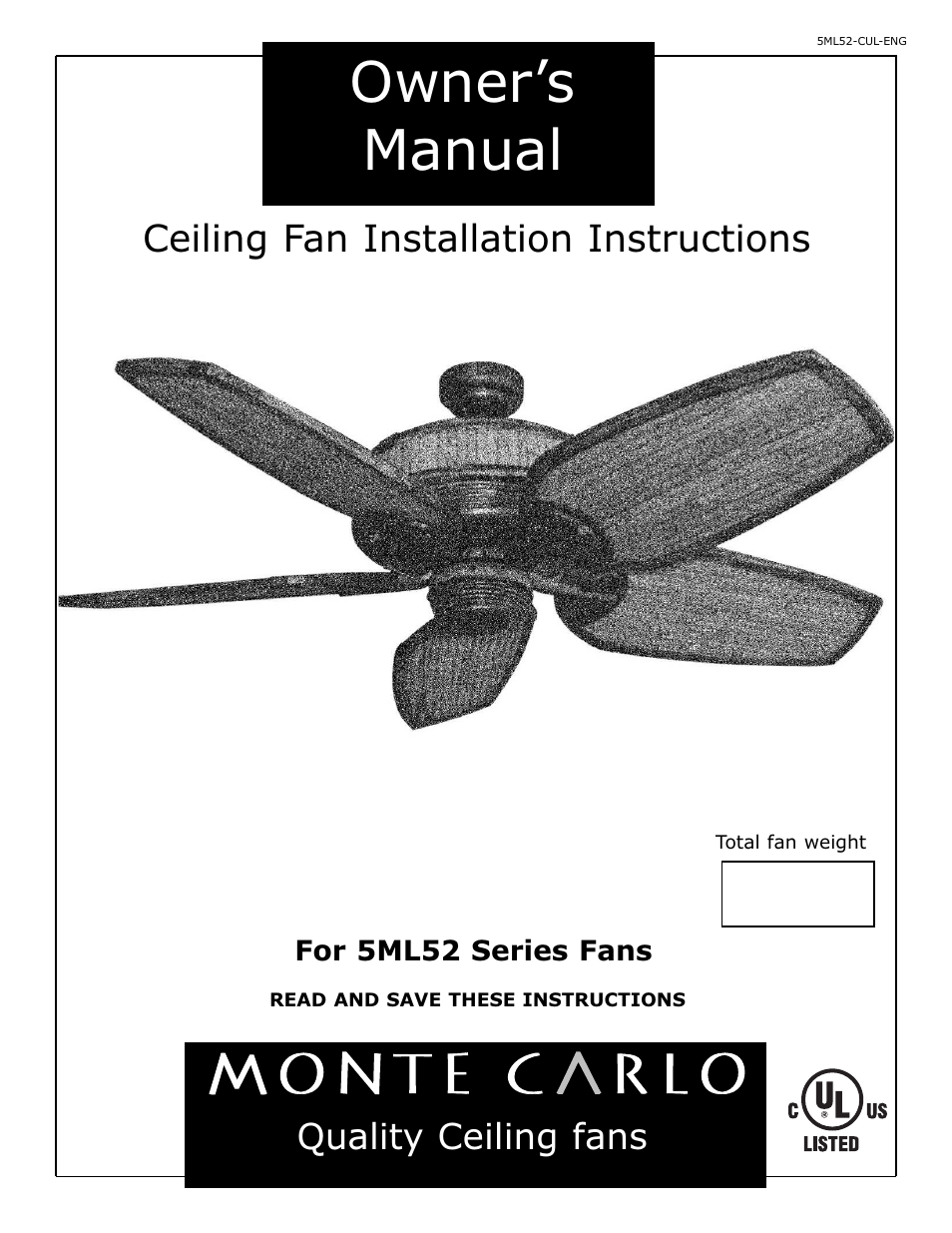 Monte Carlo Fan Company 5ML52 User Manual | 4 pages