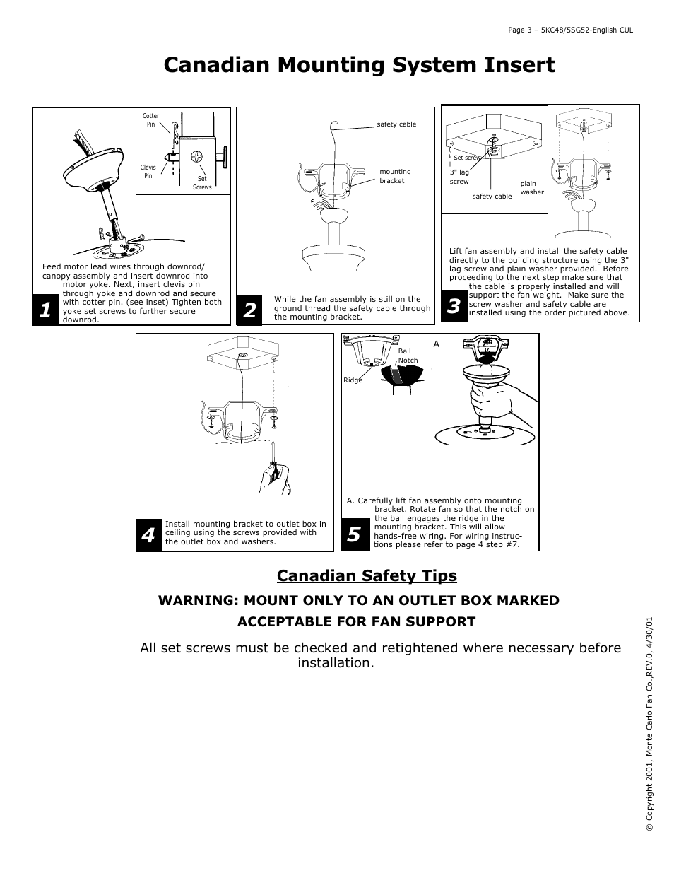 Canadian mounting system insert, Canadian safety tips | Monte Carlo Fan Company 5KC48 User Manual | Page 3 / 6