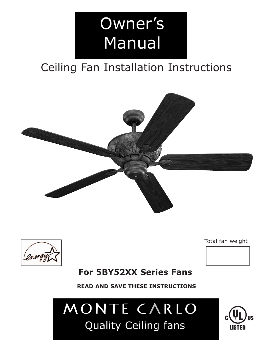 Monte Carlo Fan Company 5BY52XX User Manual | 5 pages