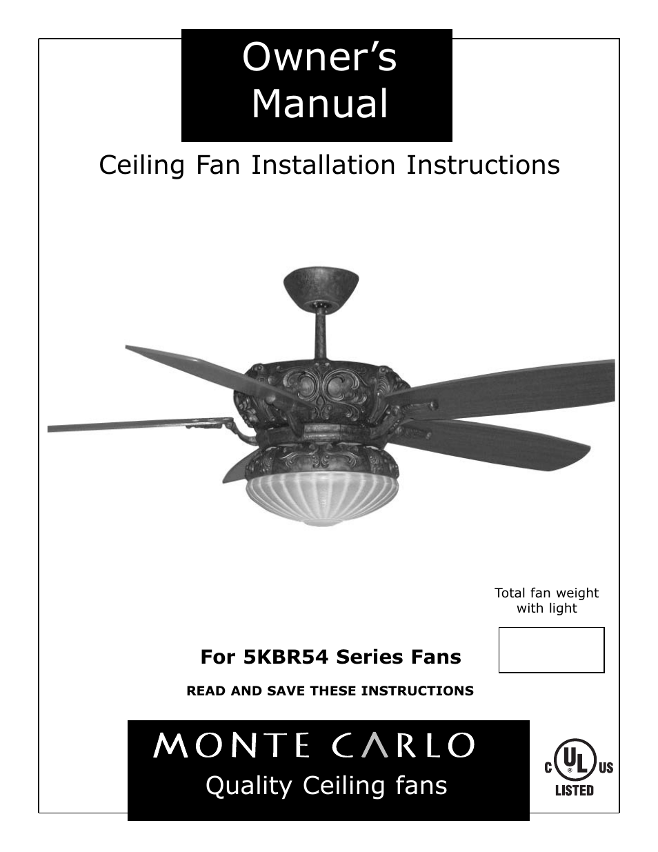 Monte Carlo Fan Company 5KBR54 User Manual | 6 pages