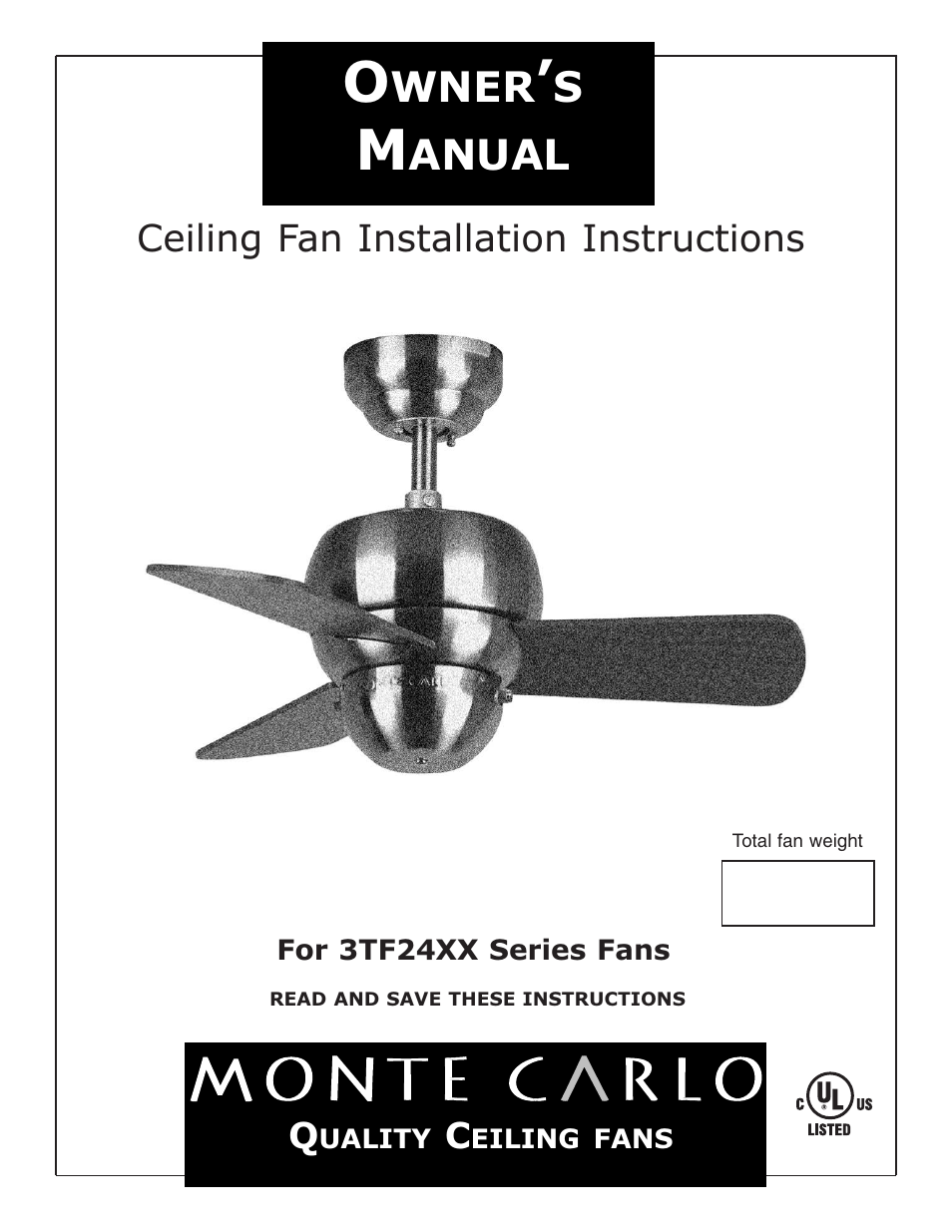 Monte Carlo Fan Company 3TF24XX User Manual | 5 pages