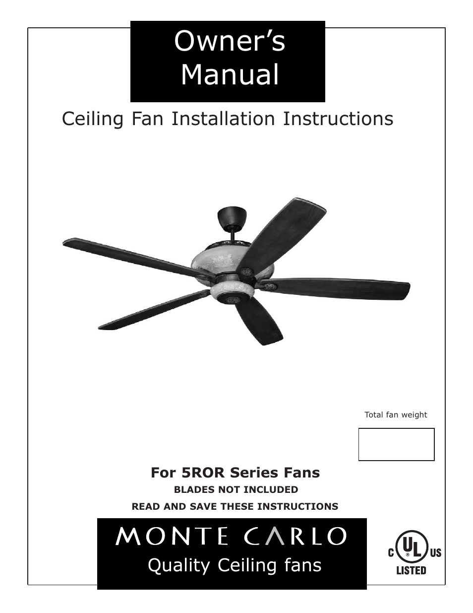Monte Carlo Fan Company 5ROR User Manual | 7 pages