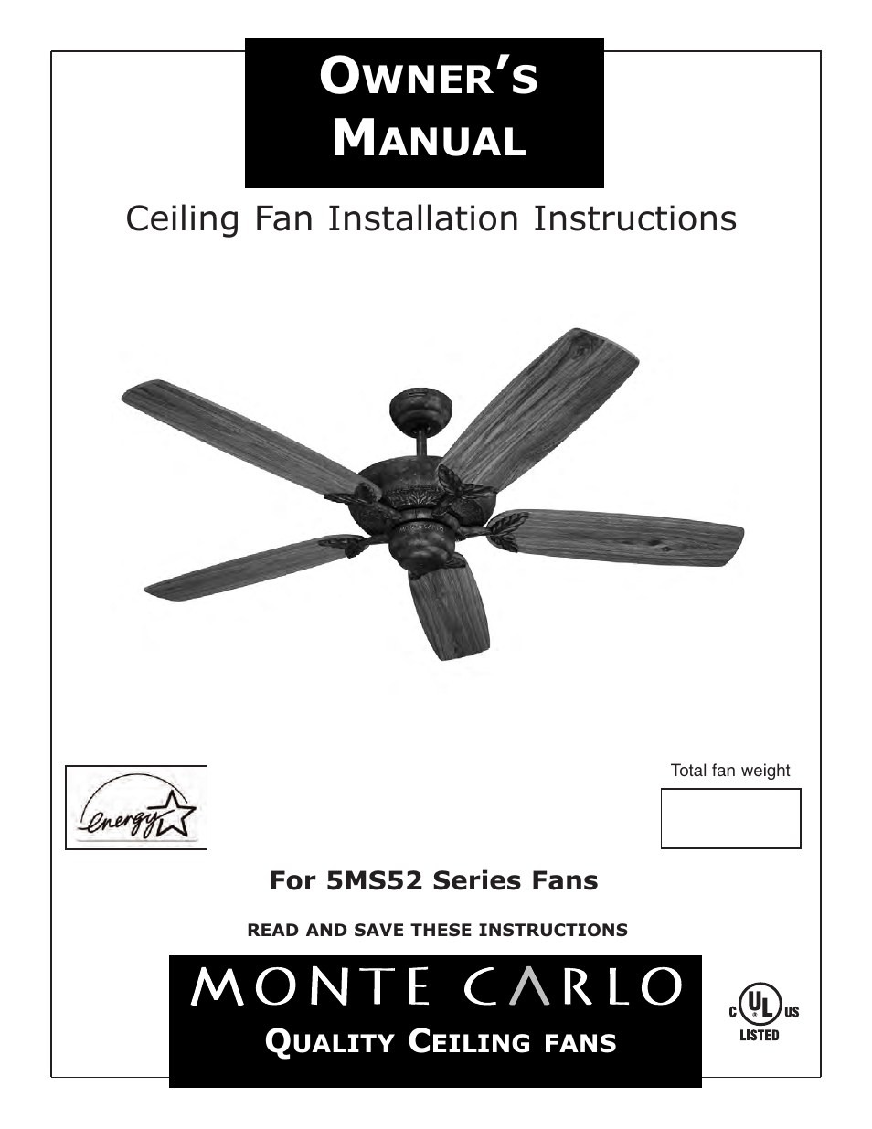 Monte Carlo Fan Company 5MS52 User Manual | 5 pages