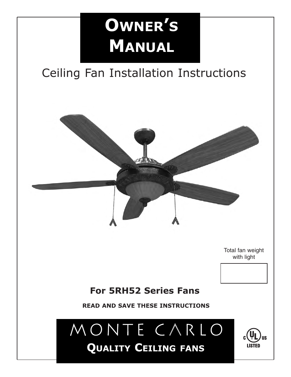Monte Carlo Fan Company 5RH52 User Manual | 6 pages