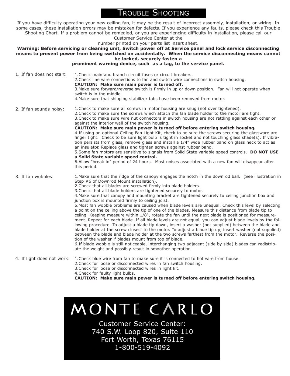 Rouble, Hooting | Monte Carlo Fan Company 5RH52 User Manual | Page 6 / 6