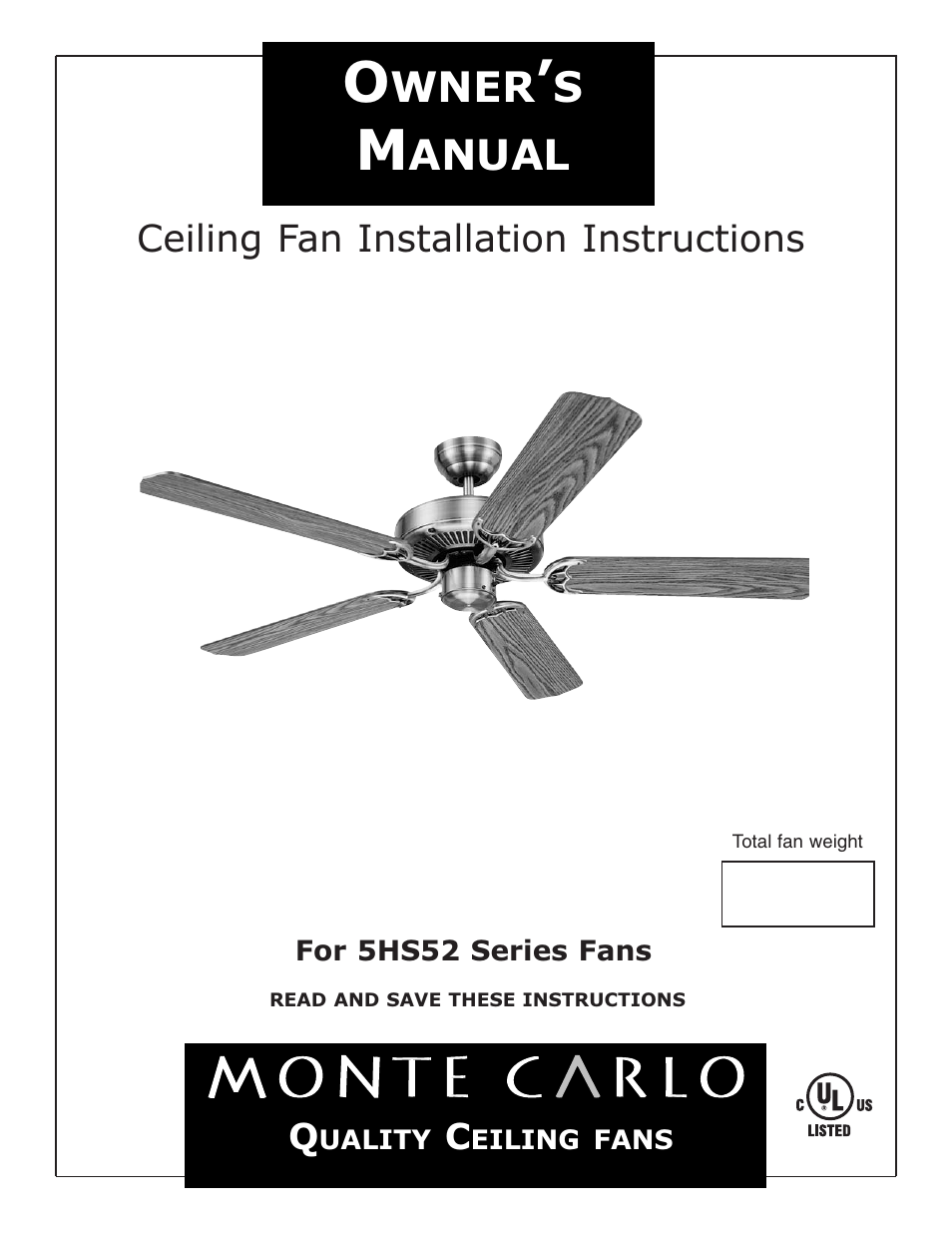 Monte Carlo Fan Company 5HS52 User Manual | 5 pages