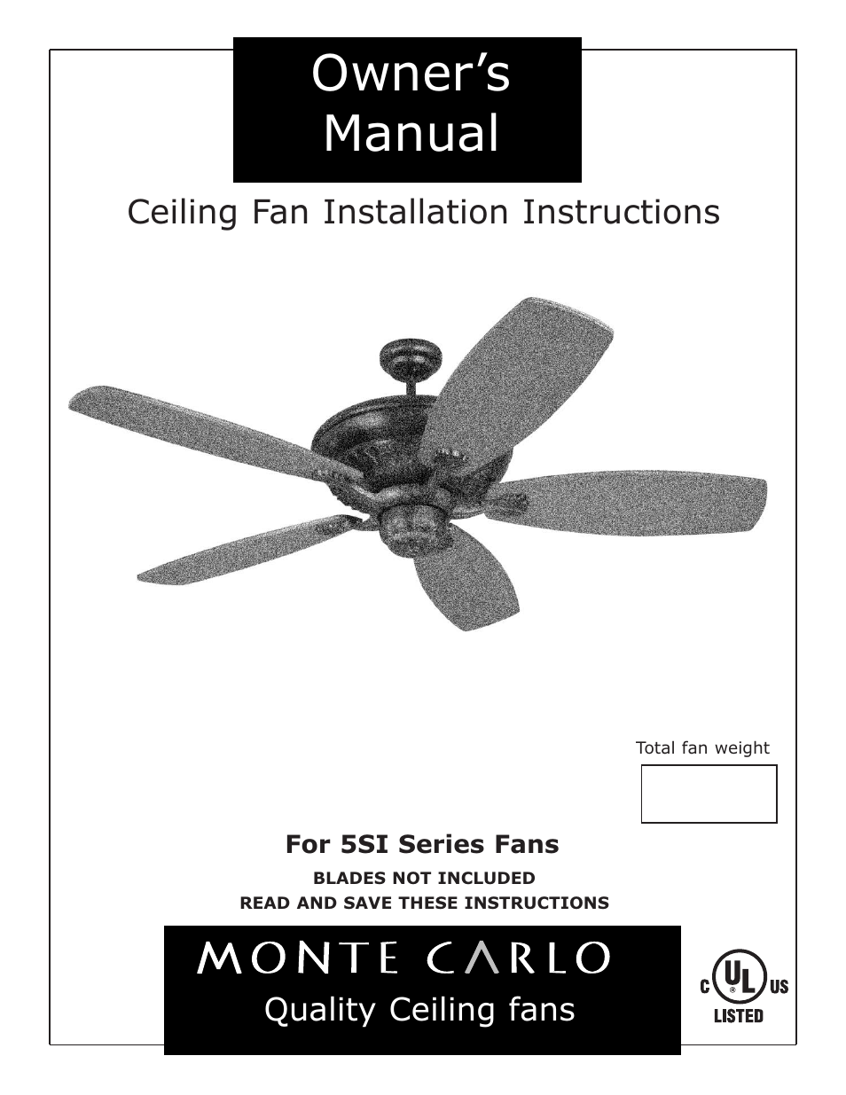 Monte Carlo Fan Company 5SI User Manual | 5 pages