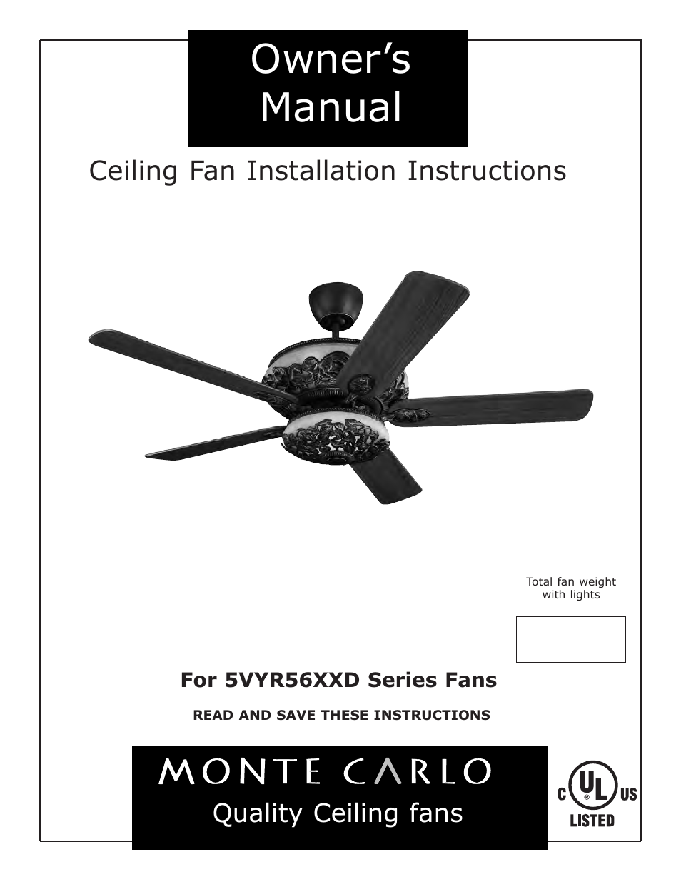 Monte Carlo Fan Company 5VYR56XXD User Manual | 7 pages