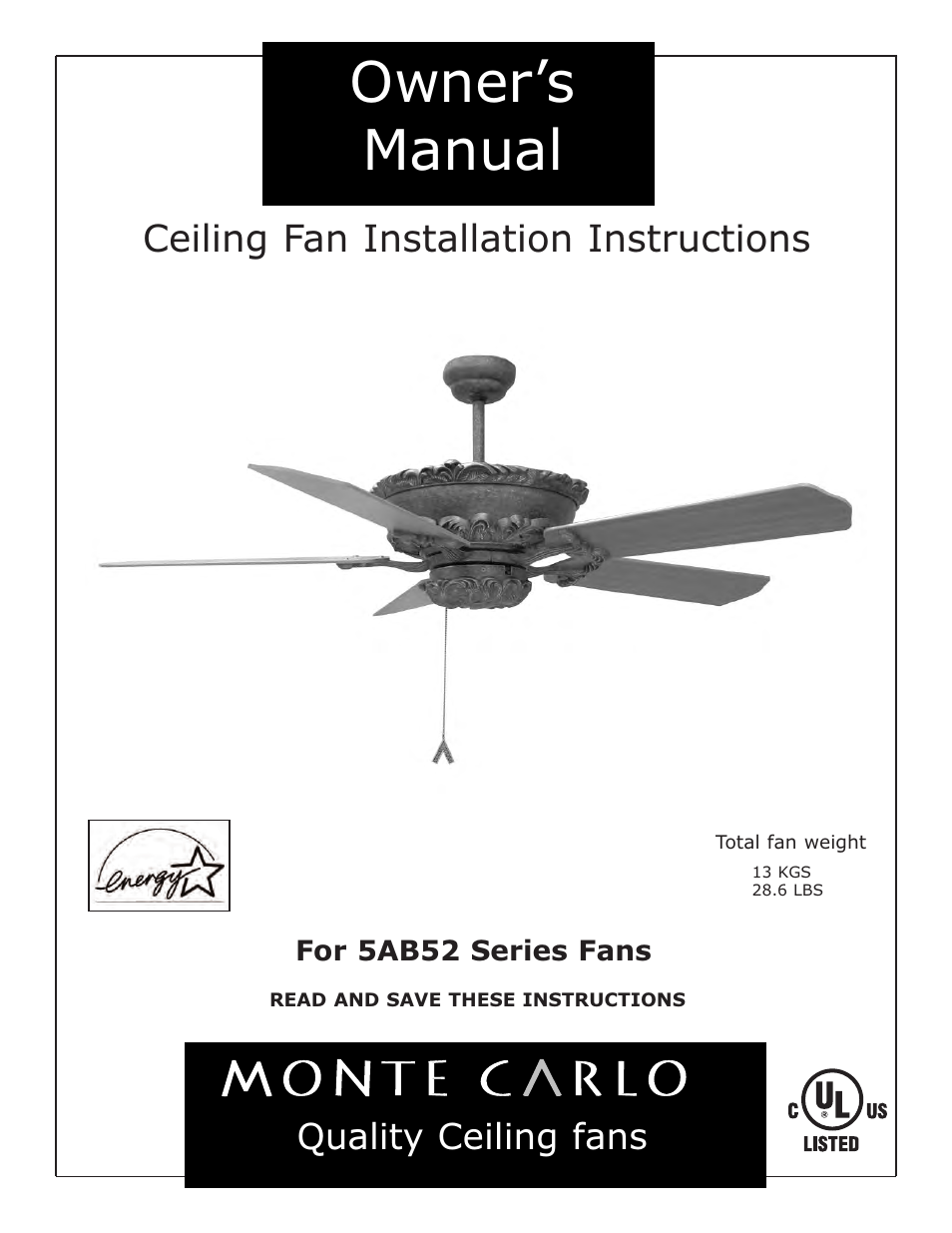 Monte Carlo Fan Company 5AB52 User Manual | 4 pages