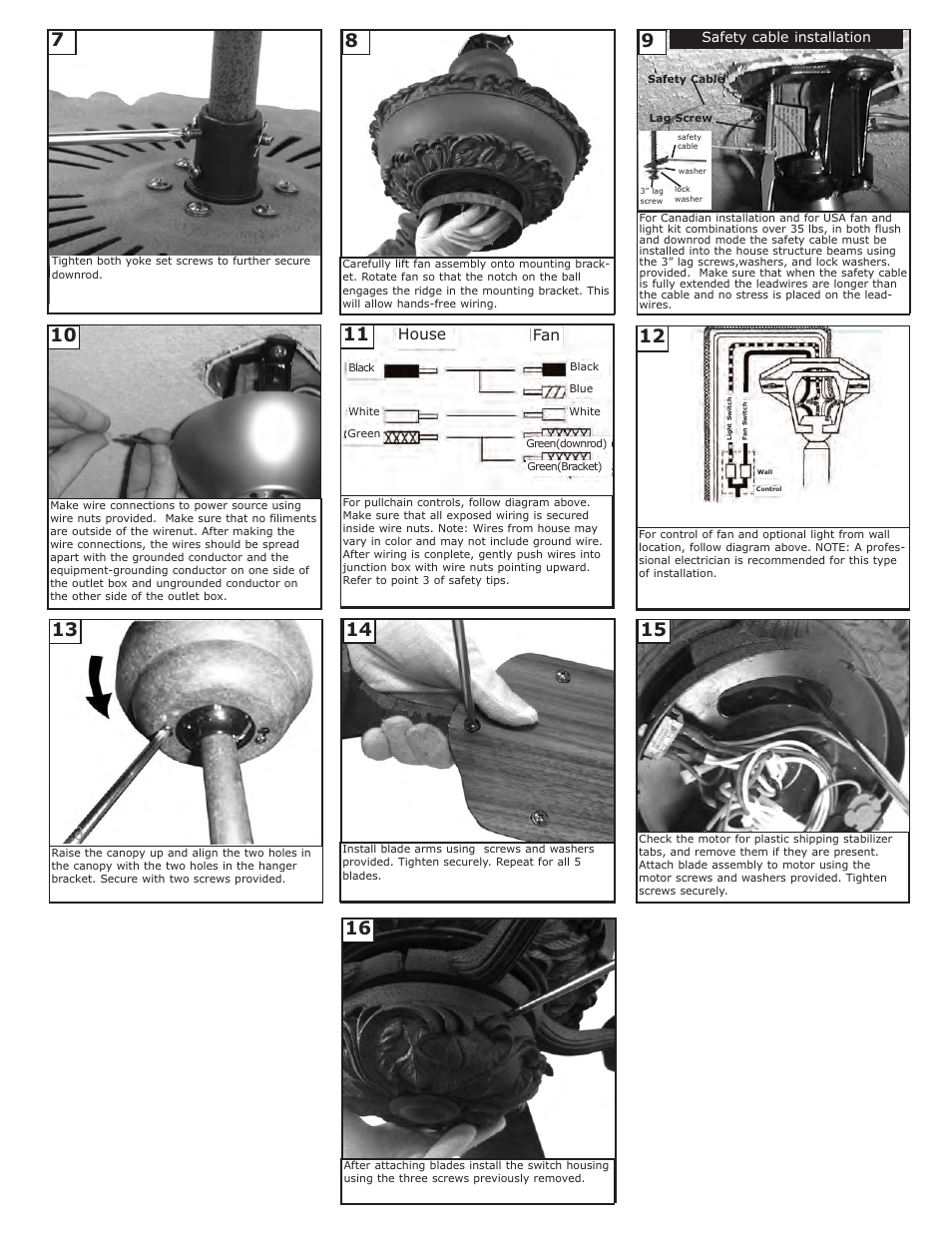 House fan, Safety cable installation | Monte Carlo Fan Company 5AB52 User Manual | Page 3 / 4