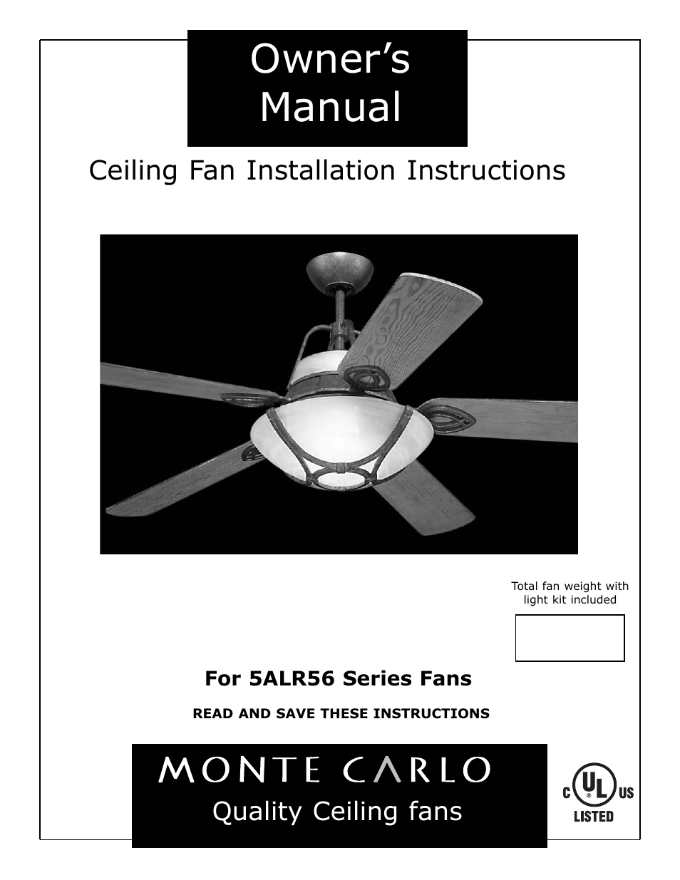 Monte Carlo Fan Company 5ALR56 User Manual | 6 pages